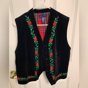 Vintage Karen Scott Crushed Velvet Poinsettia Holiday Vest Size Large